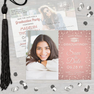 Carte Postale Faire-part 2 Graduation Photo Enregistrer la date Rose Gold G