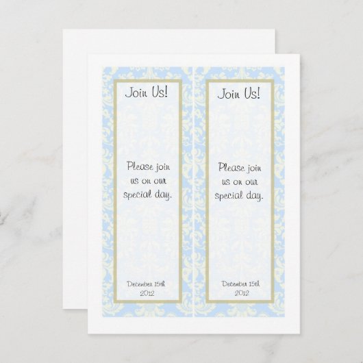 Carte Postale Faire-part 2 Mariage damassé bleu/blanc Enregistrer le Signet (Devant / Derrière)