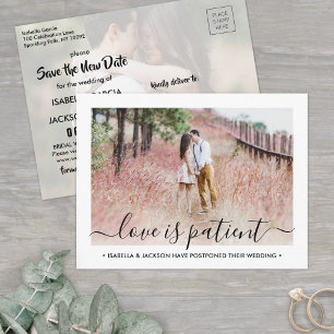 Carte Postale Faire-part 2 Photo Amour est Patient Mariage Changer la Date