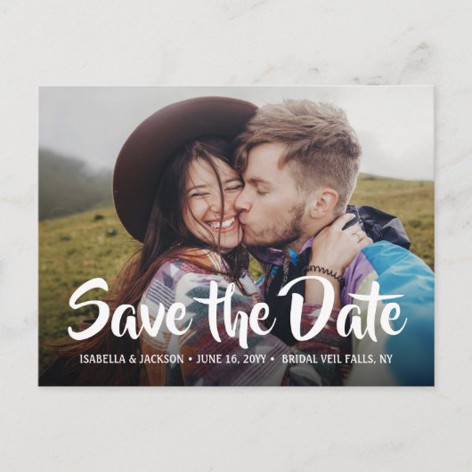 Carte Postale Faire-part 2 Photo Calligraphie Élégante Mariage Enregistrer (Devant)