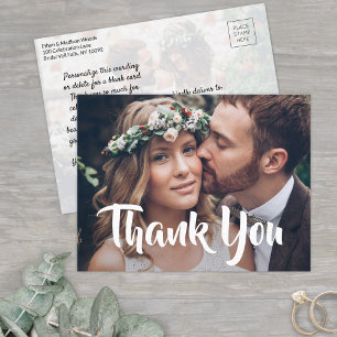 Carte Postale Faire-part 2 Photo Design moderne Mariage de Merci de script