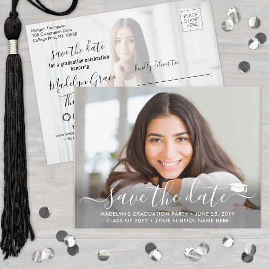 Carte Postale Faire-part 2 Photo Graduation Modern Script Save the Date