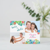 Carte Postale Faire-part 2 Photo Plage Tropicale Floral Ombré Rose Cyan (Debout devant)