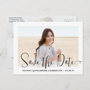Carte Postale Faire-part 2 Photo Quinceañera Script tendance Enregistrer la