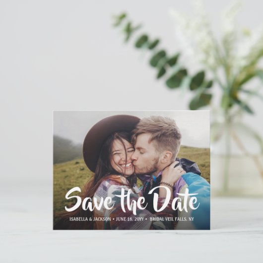 Carte Postale Faire-part 2 Photo Stylish Calligraphie Mariage Enregistrer l (Debout devant)