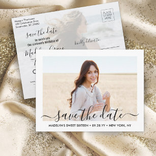 Carte Postale Faire-part 2 Photo Sweet 16th Birthday Script Enregistrer la 