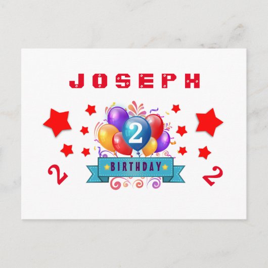 Carte Postale Faire-part 2ème rendez-vous d'anniversaire Ballons et Étoiles (Devant)