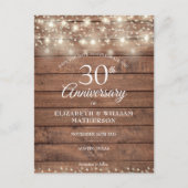 Carte Postale Faire-part 30e anniversaire String Lights Wood Enregistrer la (Devant)