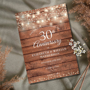 Carte Postale Faire-part 30e anniversaire String Lights Wood Enregistrer la