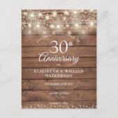 Carte Postale Faire-part 30th Anniversary String Lights Wood Save the Date (Devant)