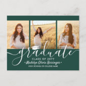 Carte Postale Faire-part 3 Collage photo Simple Vert foncé Blanc Diplômé (Devant)