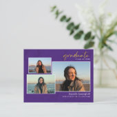 Carte Postale Faire-part 3 Photo Collage Script Grad 2022 Purple Graduation (Debout devant)