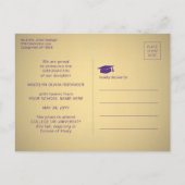 Carte Postale Faire-part 3 Photo Collage Script Purple et Gold Graduation (Dos)