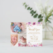 Carte Postale Faire-part 3 Photo Floral Script Merci pour la naissance de B (Debout devant)