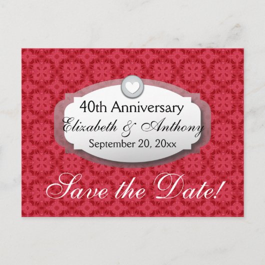 Carte Postale Faire-part 40e anniversaire de mariage Rubis Rouge Z06 (Devant)