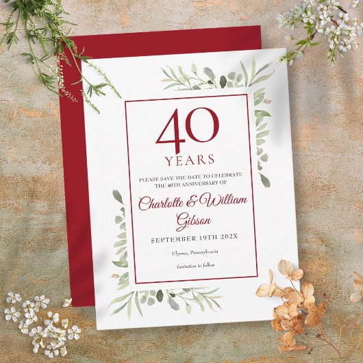 Carte Postale Faire-part 40e anniversaire de verdure Sauvez la date