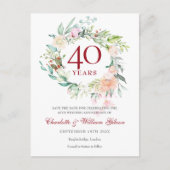 Carte Postale Faire-part 40e anniversaire du Mariage Ruby Enregistrer la da (Devant)