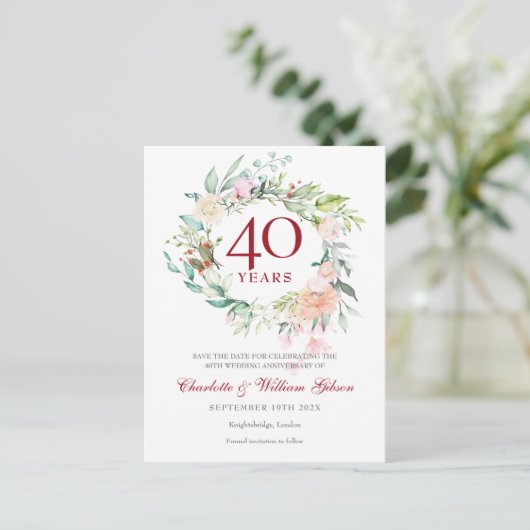 Carte Postale Faire-part 40e anniversaire du Mariage Ruby Enregistrer la da (Debout devant)