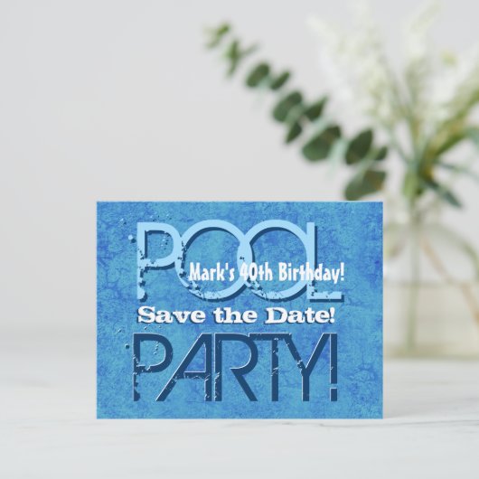 Carte Postale Faire-part 40e anniversaire Pool Party Enregistrer la date V0 (Debout devant)