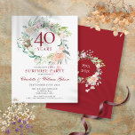 Carte Postale Faire-part 40e anniversaire Surprise Party Roses Garland<br><div class="desc">Doté d'une délicate guirlande florale d'aquarelle,  cette soirée botanique surprenante chic 40e anniversaire de mariage peut être personnalisée avec vos informations spéciales d'anniversaire de rubis. Au verso,  une guirlande fleurie assortie encadre les dates d'anniversaire en texte blanc élégant sur un arrière - plan de rubis. Conçu par Thisisnotme©</div>