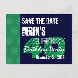 Carte Postale Faire-part 40e Anniversaire Surprise Sauvez la Date Bleu Vert