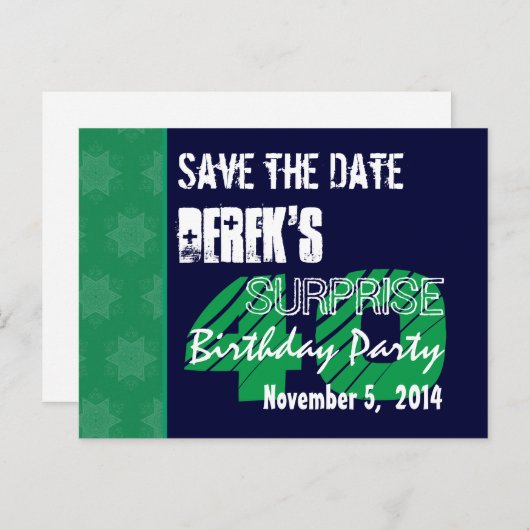 Carte Postale Faire-part 40e Anniversaire Surprise Sauvez la Date Bleu Vert (Devant / Derrière)
