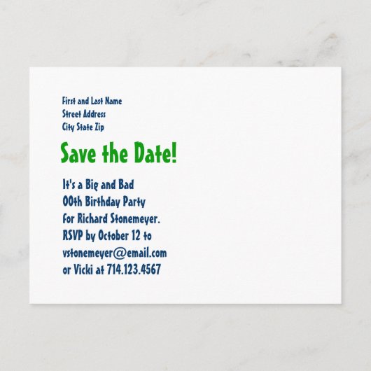 Carte Postale Faire-part 40e Anniversaire Surprise Sauvez la Date Bleu Vert (Dos)