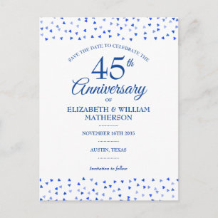 Carte Postale Faire-part 45e 65e anniversaire de Mariage Coeurs Enregistrer