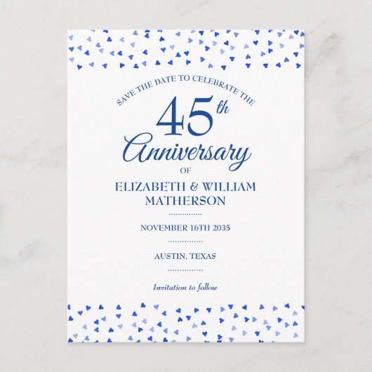 Carte Postale Faire-part 45e 65e anniversaire de Mariage Coeurs Enregistrer (Devant)