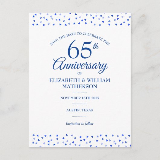 Carte Postale Faire-part 45e | 65e anniversaire Sapphire Enregistrer la dat (Devant)