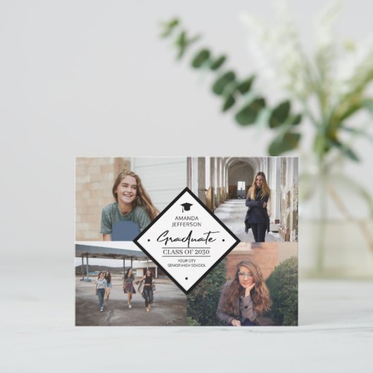 Carte Postale Faire-part 4 collage photo diplômé moderne élégant script a (Debout devant)