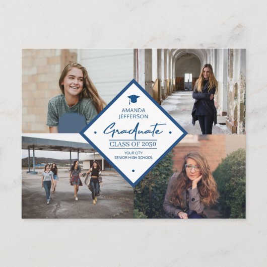 Carte Postale Faire-part 4 photo collage graduation moderne élégant script (Devant)