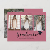 Carte Postale Faire-part 4 photo Collage Simple Moderne Pink Graduation (Devant / Derrière)