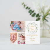 Carte Postale Faire-part 4 Photo Verdure Floral Or Merci bébé naissance  (Debout devant)