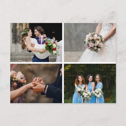 Carte Postale Faire-part 4 Photos Collage Simple Moderne Merci Mariage (Devant)