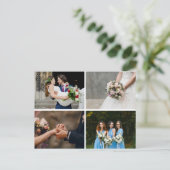 Carte Postale Faire-part 4 Photos Collage Simple Moderne Merci Mariage (Debout devant)