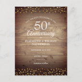 Carte Postale Faire-part 50e Anniversaire Coeurs d'or Rustique Enregistrer  (Devant)