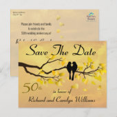 Carte Postale Faire-part 50e anniversaire de Lovebirds Enregistrer la date (Devant / Derrière)