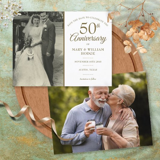 Carte Postale Faire-part 50e anniversaire de mariage 2 Photo Save The Date