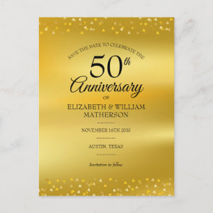 Carte Postale Faire-part 50e anniversaire de Mariage Coeurs d'or Enregistre