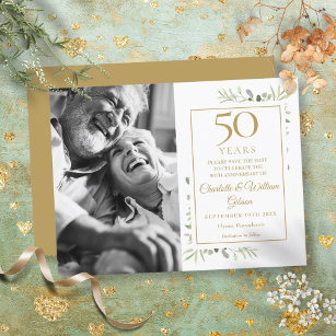Carte Postale Faire-part 50e anniversaire de Mariage d'or Photo de verdure