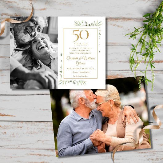 Carte Postale Faire-part 50e anniversaire de verdure 2 photos, enregistrez