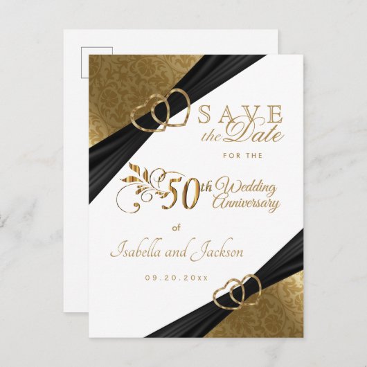 Carte Postale Faire-part 50e anniversaire d'or - Enregistrer la date (Devant / Derrière)