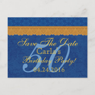 Carte Postale Faire-part 50e anniversaire Enregistrer la date Dentelle bleu