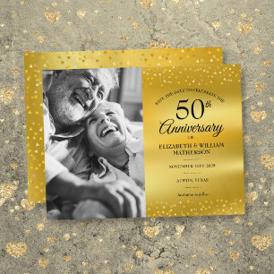 Carte Postale Faire-part 50e anniversaire Gold Foil Enregistrer la photo de