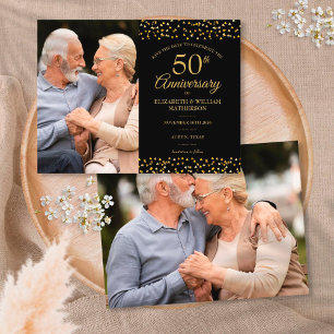 Carte Postale Faire-part 50e anniversaire Gold Hearts 2 Photo Enregistrer l