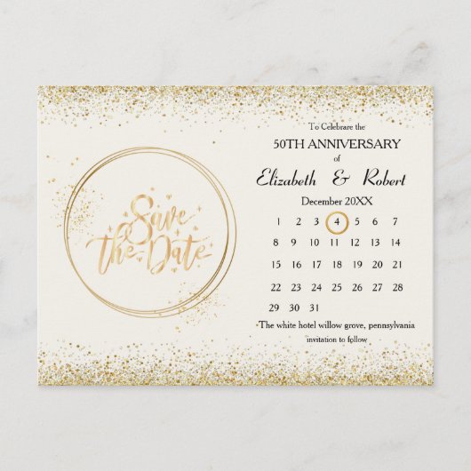 Carte Postale Faire-part 50e Anniversaire Gold Mariage Le Calendrier des da (Devant)