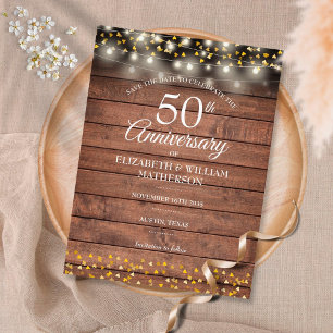 Carte Postale Faire-part 50e anniversaire Rustic Gold Hearts Enregistrer la