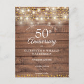 Carte Postale Faire-part 50e anniversaire String Lights Wood Enregistrer la (Devant)