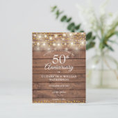 Carte Postale Faire-part 50e anniversaire String Lights Wood Enregistrer la (Debout devant)